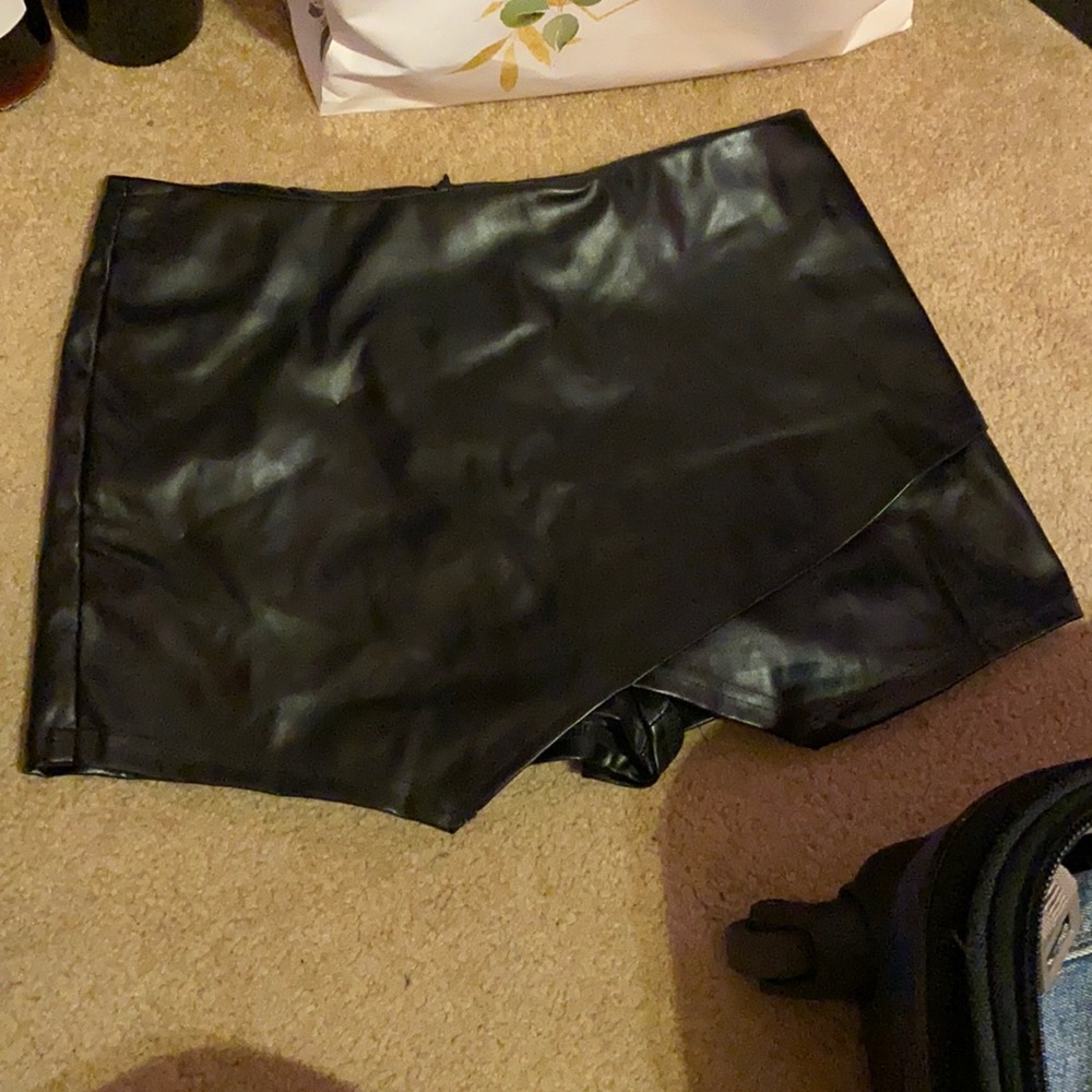 Blue Blush Black Leather Skort